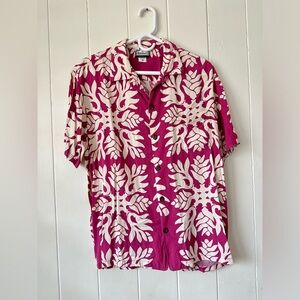 Manuheali’i Men’s Awapuhi Pink White Button Shirt Size Medium